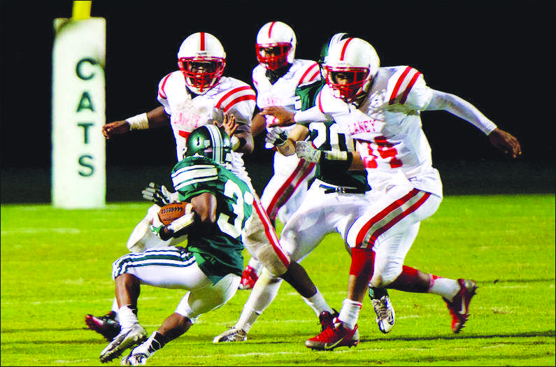 Freshman Isaiah “Zay” Malcome makes a cut to evade Laney defenders.