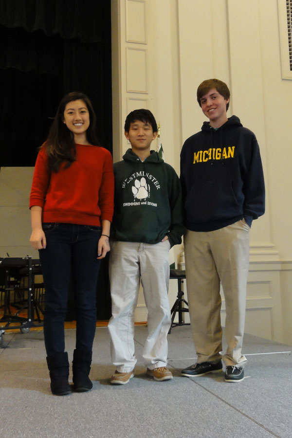 Seniors Catherine Zhang, Michael He, and Dillon Hall seek to raise awareness for North Korea. 