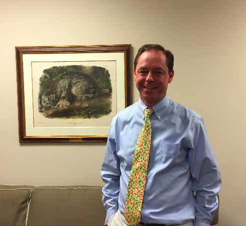 Jim Justice, Head of Upper School with Tree Cat painting