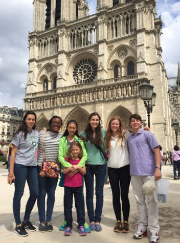 Students in front of the Notre-Dame Cathedral in Paris 