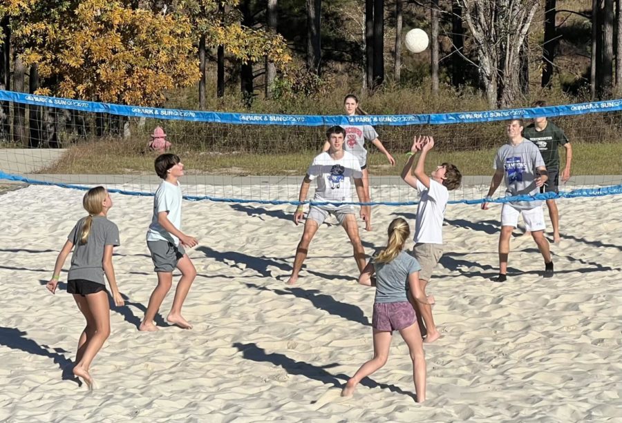 Westminster Students play volleyball at annual Christian Fellowship Retreat. 