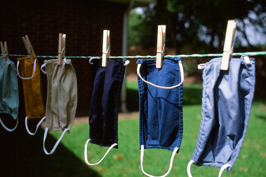 Reusable masks hung to dry 