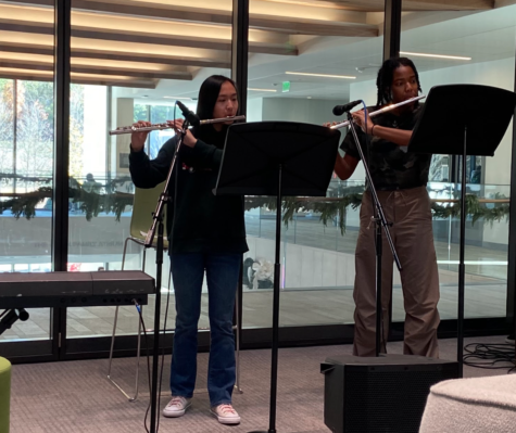 Melanie Zhang (Left) and Kelsey Chambers (Right) perform a flute duet.