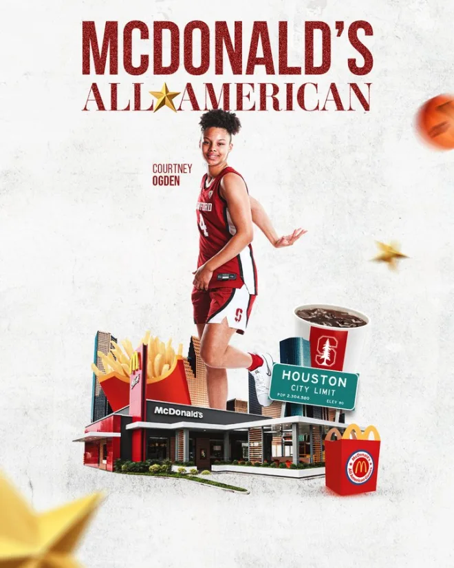 Senior Courtney Ogden was named a McDonald’s All-American. The 2023 McDonald’s All-American Girls game will air on March 28th at 6:30 PM ET on ESPN2 in Houston, Texas (credit to Stanford Athletics)