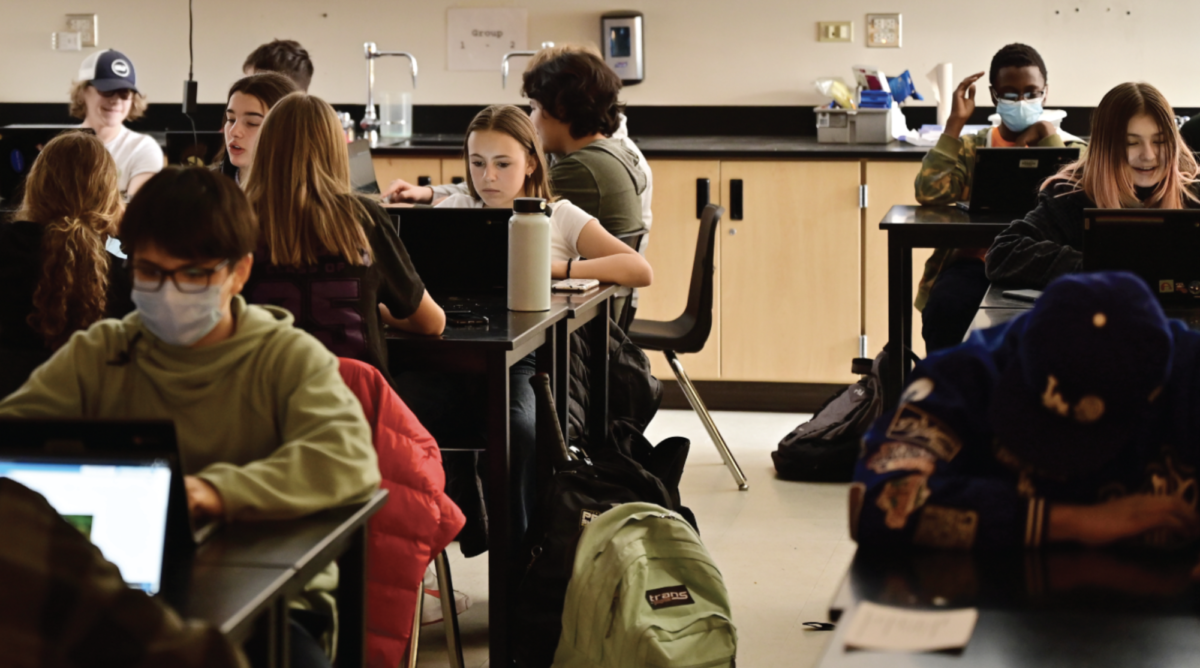 Students attend biology class in person at South High School in Denver in March 2022. (Hyoung Chang/MediaNews Group/The Denver Post/Getty Images)